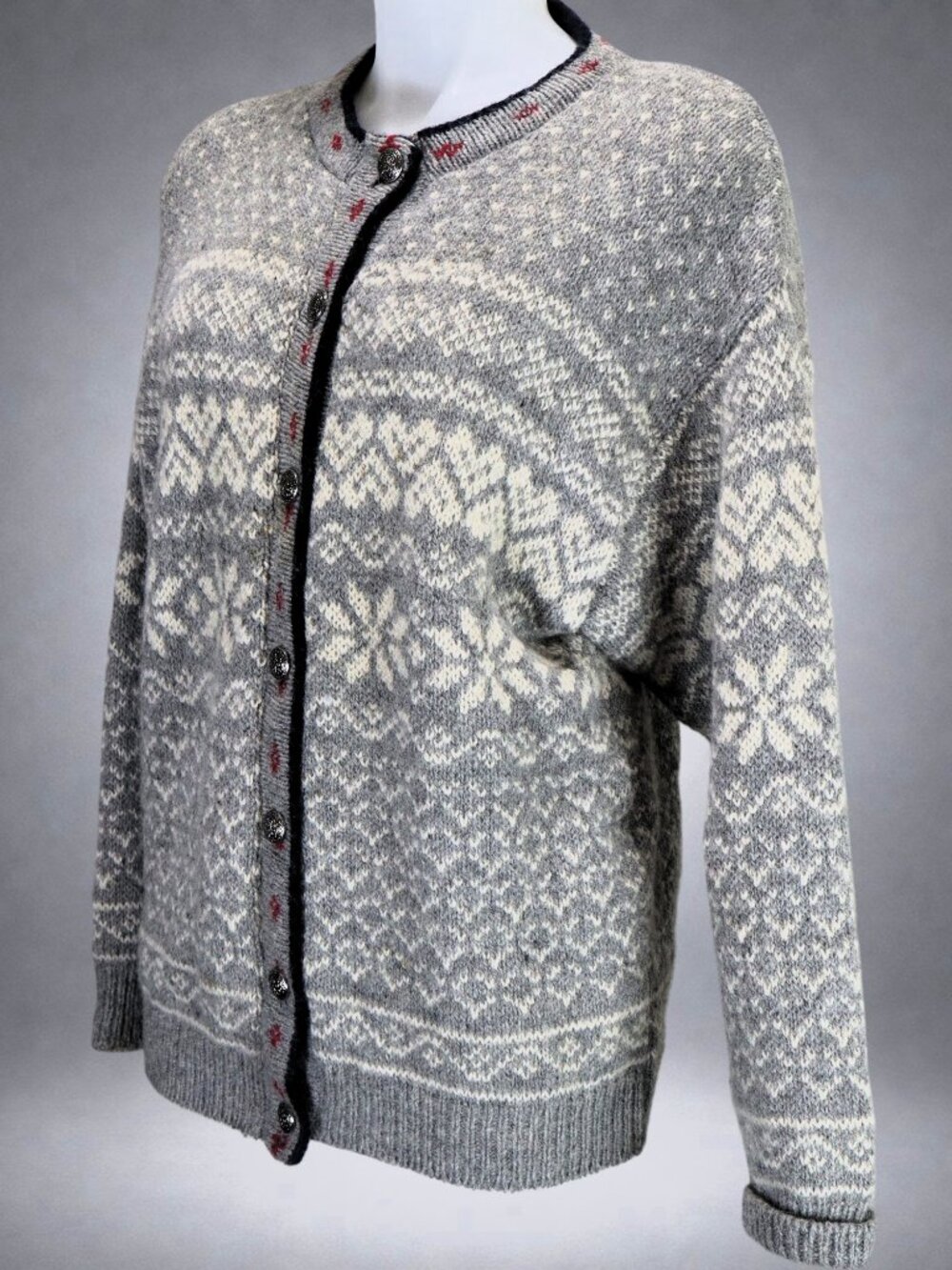 Vintage L.L.Bean Fair Isle Wool Cardigan Sweater Nordic Scandinavian USA L - Picture 4 of 8
